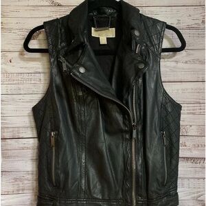 michael Kors Black Leather Vest with Zipper Details size S